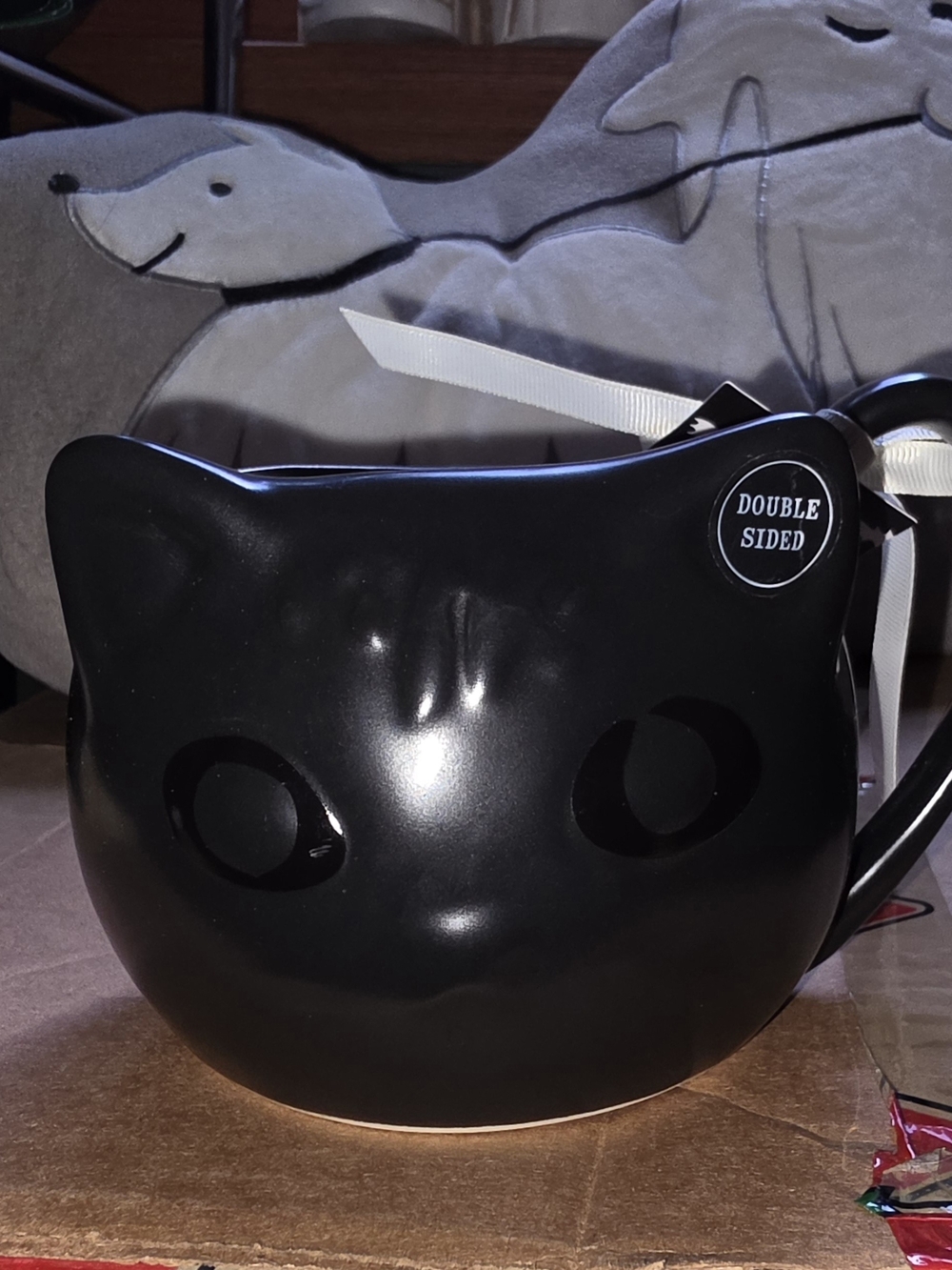 Rae Dunn Double Sided Color Changing Black Cat Mug